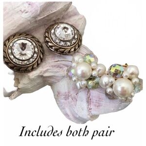 VINTAGE Pearl/CZ Clip On Earrings 2 Set Bundle